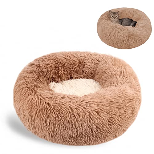 Nyescasa Katzenbett Rund Donut Hundebett Kissen Fluffy Plüsch Haustier Bett Weich Warm wasserdicht rutschfest waschbar Cuddler Nest für Kleine, Mittelgroße und Große Hunde, Katzen(S 40cm Ø, Kaffee) von Nyescasa