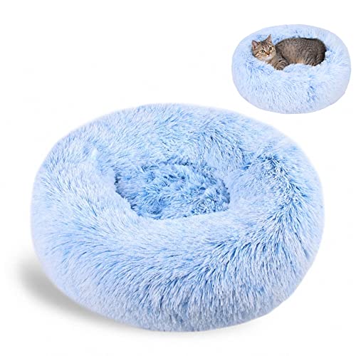 Nyescasa Katzenbett Rund Donut Hundebett Kissen Fluffy Plüsch Haustier Bett Weich Warm wasserdicht rutschfest waschbar Cuddler Nest für Kleine, Mittelgroße und Große Hunde, Katzen(S 40cm Ø, Blau) von Nyescasa