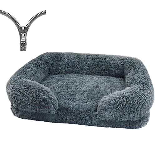 Nyescasa Orthopädisches Hundebett für Grosse Mittelgroße kleine Hunde Katzenbett Flauschig Plüsch Ergonomisches Hundesofa Waschbar rutschfest Hundebetten Hundekissen (L,75x50x14cm,Dunkelgrau) von Nyescasa