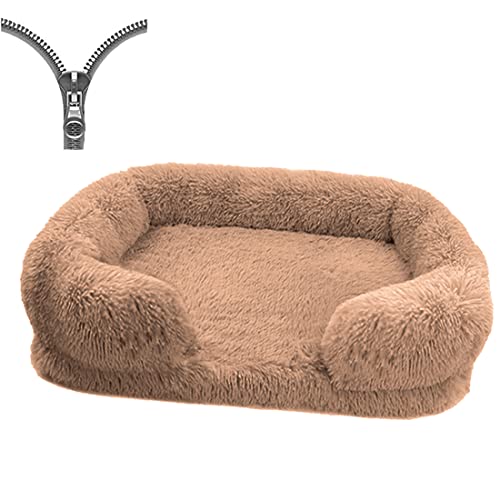 Nyescasa Orthopädisches Hundebett für Grosse Mittelgroße kleine Hunde Katzenbett Flauschig Plüsch Ergonomisches Hundesofa Waschbar rutschfest Hundebetten Hundekissen (L,75x50x14cm,Hellbraun) von Nyescasa