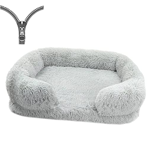 Nyescasa Orthopädisches Hundebett für Grosse Mittelgroße kleine Hunde Katzenbett Flauschig Plüsch Ergonomisches Hundesofa Waschbar rutschfest Hundebetten Hundekissen (XL,100x60x18cm,Hellgrau) von Nyescasa