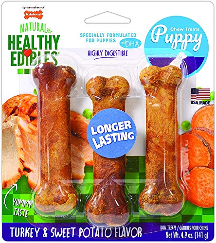 Nylabone Healthy Edibles Puppy Sweet Potato and Turkey 3 Bones Regular - 4 Pack von Nylabone