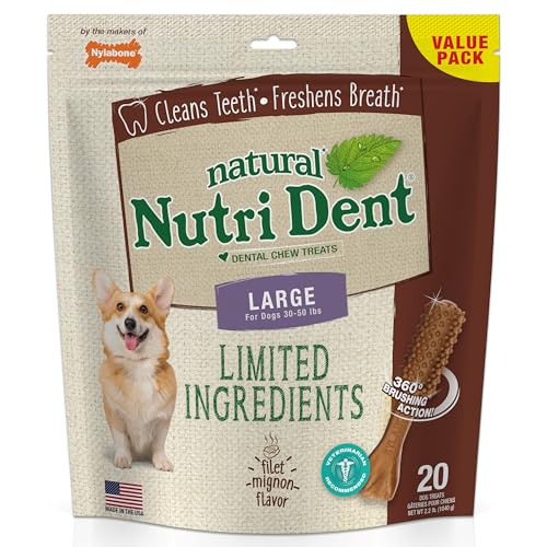 Nutri Dent Limited Zutat Dental Dog Chews - Large Size - Filet Mignon or Fresh Atem Aromen, 20 Ct, Filet Mignon von Nylabone