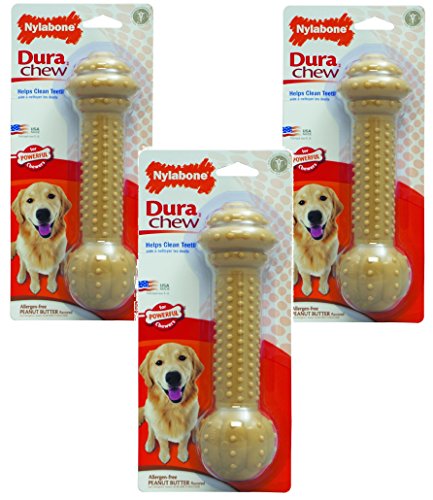 Nylabone DuraChew Barbell Peanut Butter Large Dental Toy for Dogs - 3 Pack von Nylabone