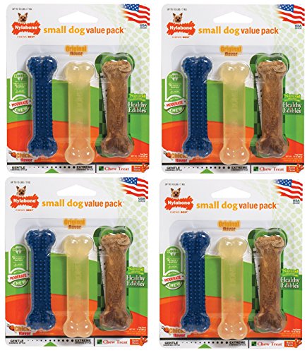 Nylabone (4 Pack) Flexi Chew Small Bones for Dogs up to 15 Pounds Variety Pack von Nylabone