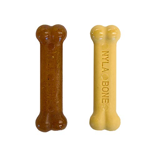 Nylabone, Kauknochen für Welpen und Zahnpflege-Spielzeug für zahnende Welpen, Wohltuender Kauknochen, für kleine Welpen bis 11kg, für sanft kauende/zahnende Hunde, Hühnchen und Erdnussbutter, 2er-Pack von Nylabone