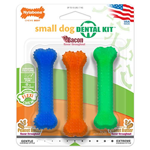 Nylabone 984109 Moderate Flexi Chew, 3er-Pack, Erdnussbutter- und Speckgeschmack, für besonders kleine Hunde (bis 7 kg), für mäßig/sanft kauende Hunde, XS von Nylabone