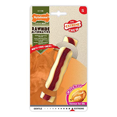 Nylabone 984473EU Rohhaut-Alternative, Kauen, ohne Dreck zu machen, Hähnchengeschmack, für kleine Hunde (über 11 kg), S von Nylabone