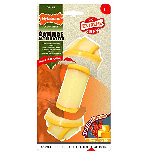 Nylabone 984722EU Hunde-Knotenknochen, Rohhaut-Alternative, Käse- und Speckgeschmack - Kauknochen für stark kauende Hunde für Hunde bis 23 kg von Nylabone