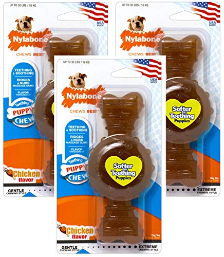 (3 Pack) Nylabone Puppy Chew Chicken Flavored Medium Ring Bone Dogs up to 35lbs von Nylabone