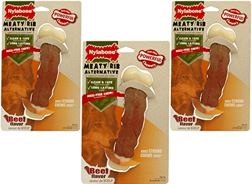 (3 Pack) Nylabone Power Chew Large Beef Flavor Meaty Rib Bone for Dogs von Nylabone