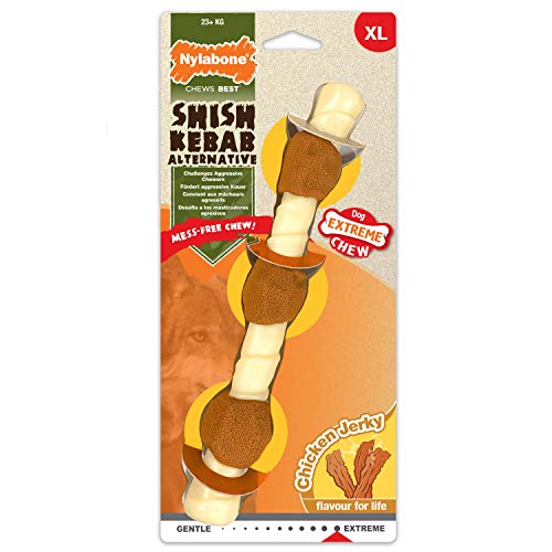 Nylabone Extrem robustes Kauspielzeug für Hunde, Shish Kebab, Huhn Jerky Geschmack, schmutzfrei, Größe XL, für Hunde über 23 kg – XL von Nylabone