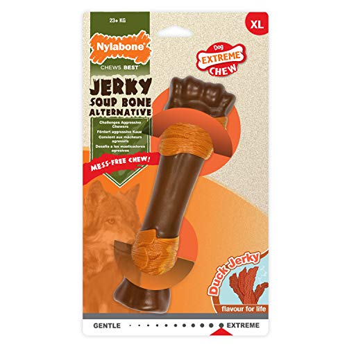 Nylabone Extrem Robustes Kauspielzeug für Hunde, Souper Knochen, Ente, Jerky Geschmack, schmutzfrei, Größe XL, für Hunde über 23 kg – XL Nylabone Extrem Robustes Kauspielzeug für Hunde, Souper Knochen, Ente, Jerky Geschmack, schmutzfrei, Größe XL, für Hunde über 23 kg – XL von Nylabone