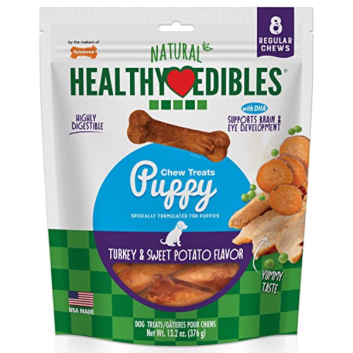 Nylabone Healthy Edibles Natural Puppy Treats - Long-Lasting Dog Treats - Puppy Supplies - Türkei & Sweet Potato Flavor, S/Regular (8 Count) von Nylabone