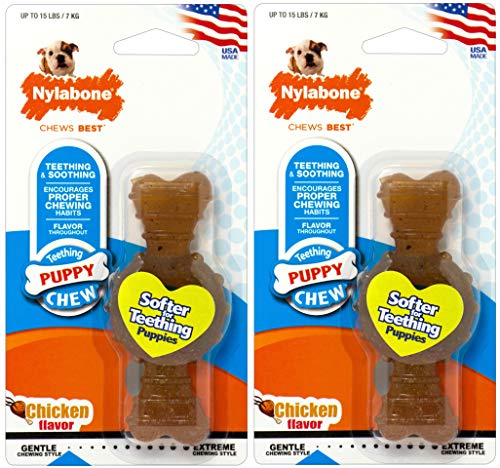Nylabone Kauspielzeug für Welpen, mit Hühnergeschmack, hergestellt in den USA, 2 Stück von Nylabone