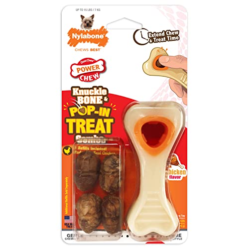 Nylabone Knuckle Bone Pop-In Leckerli-Spielzeug, Power-Kauspielzeug für Hunde, interaktives Leckerli-Dosierungsspielzeug für Hunde, langanhaltender Hühnergeschmack, X-Small Dogs - Bis zu 6,8 kg Nylabone Knuckle Bone Pop-In Leckerli-Spielzeug, Power-Kauspielzeug für Hunde, interaktives Leckerli-Dosierungsspielzeug für Hunde, langanhaltender Hühnergeschmack, X-Small Dogs - Bis zu 6,8 kg von Nylabone