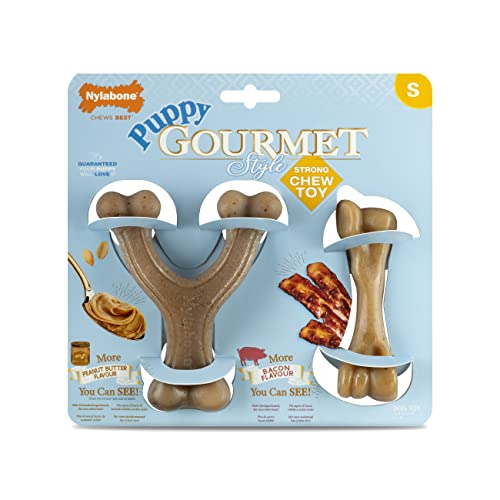 Nylabone Maximale Stärke Tough Extreme Welpe Gourmet Knochen Kauspielzeug, Erwachsene Zähne, durchgehend mit Hühner- und Erdnussbutter, klein, für Welpen 0-11kg, Doppelpack Nylabone Maximale Stärke Tough Extreme Welpe Gourmet Knochen Kauspielzeug, Erwachsene Zähne, durchgehend mit Hühner- und Erdnussbutter, klein, für Welpen 0-11kg, Doppelpack von Nylabone