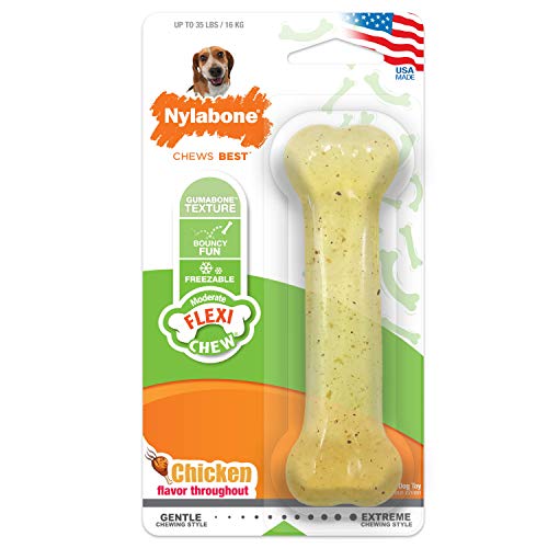 Nylabone Original Bone Flexi-Kauspielzeug für Hunde, Hundespielzeug für Moderate Kauer, Huhngeschmack, mittelgroß – bis zu 15,9 kg, 1 Stück Nylabone Original Bone Flexi-Kauspielzeug für Hunde, Hundespielzeug für Moderate Kauer, Huhngeschmack, mittelgroß – bis zu 15,9 kg, 1 Stück von Nylabone