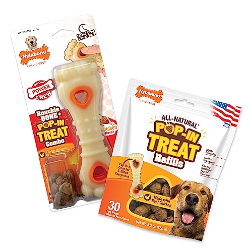 Nylabone Power Chew Knuckle Bone & Pop In Dog Treat Toy Combo Bundle - Tough Dog Toy for Aggressive Chewers and Treat Pouch - Durable Dog Toy - Huhn Flavor, Large Giant (1 Stück) von Nylabone
