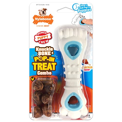Nylabone Puppy Power Chew Knuckle Bone & Pop-in Puppy Treat Toy Combo Chicken Medium/Wolf (1 Count) von Nylabone