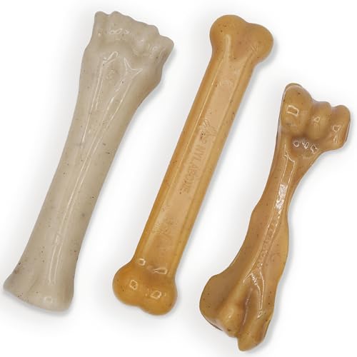 Nylabone Starkes Kauspielzeug-Set im Gourmet-Stil, Spielzeug für Hunde, Baby-Rückenrippen und gealterter Cheddar-Geschmack, groß – bis zu 22,7 kg, 3 Stück von Nylabone