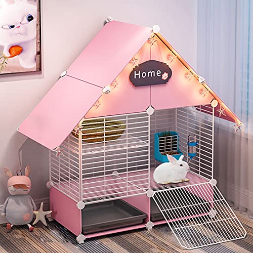 Nynelly Käfig für Kaninchen, Kaninchenstall mit Zubehör, Metall, rosa lackiert und Kunststoff für Kaninchen, Haus für kleine Tiere, 75 x 39 x 90 cm von Nynelly