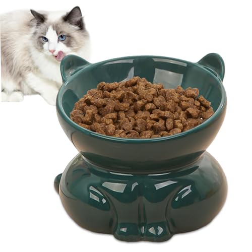 Erhöhte Katzenschalen, katzförmige erhöhte Schüssel, 150 ml geflüchtige Lebensmittelschale, waschbarer wiederverwendbarer Keramikgrün-Farbschalen für Innenkatzen von Nyutcwe