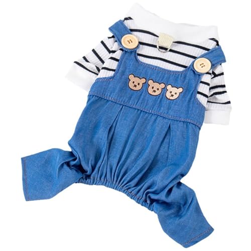 Hund Jumpsuit gestreifte Hosentender Hosen mit Bärenmuster Polyester Hundemenie mit D-Ring für Leine hautfreundliche Haustierkleidung für kleine und mittelgroße Größe von Nyutcwe