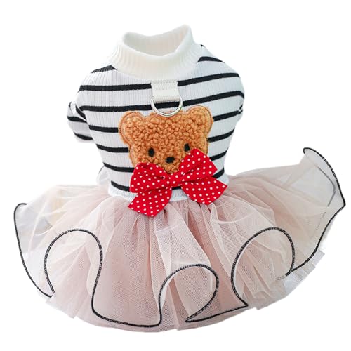 Hundekabelbaumkleid, niedliche gestreifte, geschwollene Tüllhundkleid, Bequeme atmungsaktive Welpenkleidung, Outfits mit D-Ring für 2-3 kg von Nyutcwe