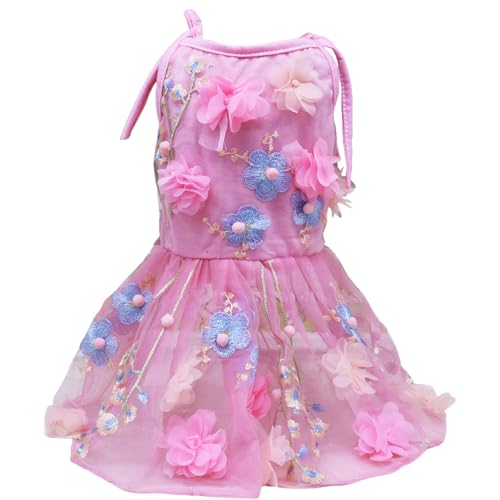 Hundekleid Blume bestickte Mädchen Hundekleidung mit Spitze und Krawatte auf beiden Seiten entzückende und Bequeme Haustierkleidung für Foto, Kleider von Nyutcwe