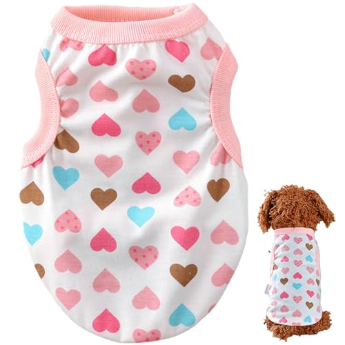 Kleine Hundekleidung, Baumwolle süßes Hundehemd mit Herzmuster Frühlings Sommer Weiches atmungsaktives Haustier Outfit für Chihuahua Shih Tzu Yorkshire Welpen Katzen von Nyutcwe