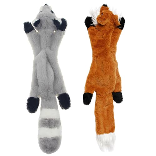 Nyutcwe 2pcs Hundeplüschspielzeug, Waschbär und Fuchsform kein Füllhundhund -Quietsch -Spielzeug, 18x6 -Zoll von Nyutcwe