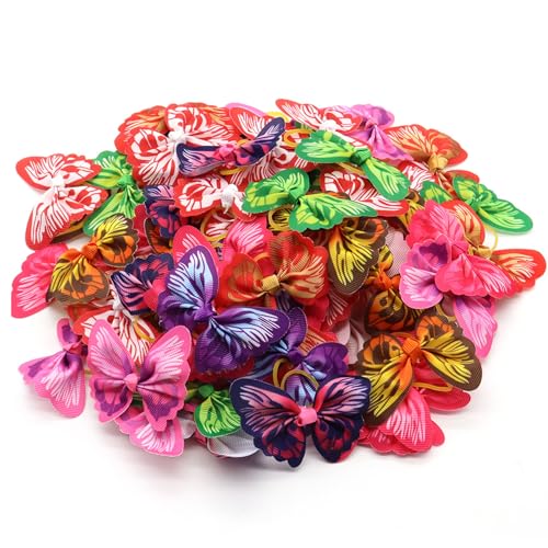 Nyutcwe 50pcs Hundehaarbögen, farbenfrohe süße Hundebögen Kleiner Größe, Polyester dekorative funktionale Mehrzweck für Haustier, Pet Cat, Pony Tails, Top Knots von Nyutcwe