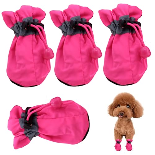 Nyutcwe Hund Winterstiefel 4pcs/Set Wärmestoff Hundehundschuhe mit Ziehstiefeln Nicht rutscher schützender roter Schneeschnee für kleine Hunde, Größe 1, Größe 1 von Nyutcwe