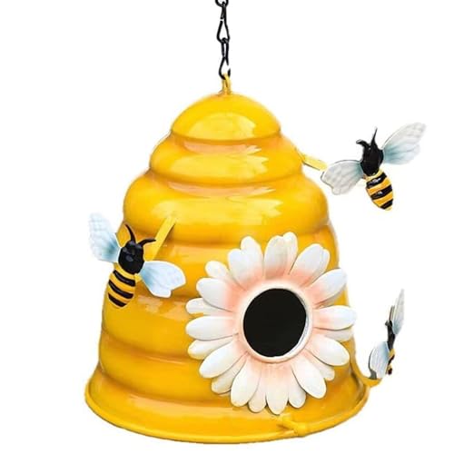 Vogelhäuser für außen, 5.7x5.7x6.5 '' Bienenstock Eisen -Vogelhaus mit Bienenschmuck, hängen oder leicht zu reinigendem Vogelhaus mit Stabiler Basis für Gartendekorationshäuser für draußen von Nyutcwe
