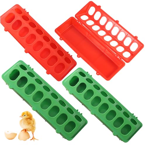 Wachtelfutter 4PCS 12 x 4, 5 x 3 Zoll Rot & grüner Flip Topeon/Baby Chick Feeder mit 16 Fütterungsanschlüssen Einfaches Nachfüllen waschbarer wiederverwendbares, sonnenbeständiges Geflügel -Fütterungs von Nyutcwe