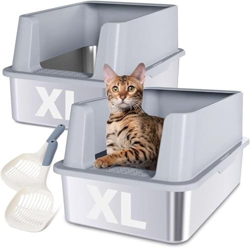 Nyutu XL Katzentoilette aus Edelstahl, 2 Stück, 61 x 40,6 x 30,5 cm, extra groß, hohe Seiten, Metall-Katzentoilette mit Deckel, leicht zu reinigen, antihaftbeschichtet und geruchlos Nyutu XL Katzentoilette aus Edelstahl, 2 Stück, 61 x 40,6 x 30,5 cm, extra groß, hohe Seiten, Metall-Katzentoilette mit Deckel, leicht zu reinigen, antihaftbeschichtet und geruchlos von Nyutu