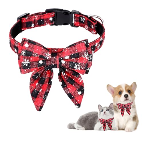 Hundehalsband Weihnachten, Weihnachtshalsband Hund, Katzenhalsband mit Schleife, Fliege für Hunde, Niedliches Karomuster, Hunde Weihnachtskostüm, Haustier Halsband für Kätzen und Hunde(S) von O-Kinee