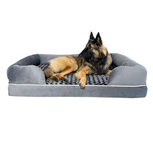 O.buddy Wasserdichtes, Orthopädisches Hundebett Extra Große Hunde, Hundebett XL, Viscoschaum, Abnehmbarer, Waschbarer Bezug, Beruhigender Plüsch, Hochgepolsterter Rand, 111x86x25 cm, Grau von O.buddy