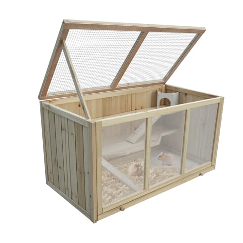 Hamsterkäfig aus Tannenholz, 94,5 x 48,5 x 49,5 cm, mit Plattformen, Leiter und Hütte Hamsterkäfig aus Tannenholz, 94,5 x 48,5 x 49,5 cm, mit Plattformen, Leiter und Hütte von OAFNLWU