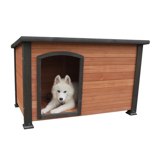 Outdoor Hundehaus aus Holz, Wetterfestes Design, Braun-Orange von OAFNLWU