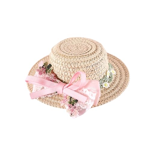 Haustierstrohhut Outdoor Sunbonnet Liefert Spitze Welpe Strohhut Mit Ribbon Bow Blumhut von OAJABBGE