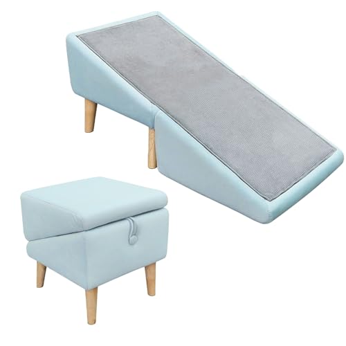 Hunderampe, Tragbarer Fußhocker, Hundetreppe für Kleine Hunde, mit Anti-rutsch Teppich, Tragbare Hundeleiter, Faltbare Hunderampe Für Sofa, Katzentreppe für Haustiere mit Gelenkproblemen(Blue) von OAKVYNE
