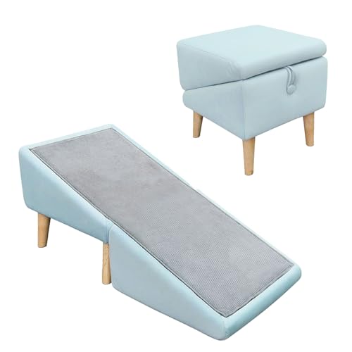 Hunderampe, Tragbarer Fußhocker, mit Anti-rutsch Teppich, Hundetreppe für Kleine Hunde, Tragbare Hundeleiter, Faltbare Hunderampe Für Sofa, Katzentreppe für Haustiere mit Gelenkproblemen(Blue) von OAKVYNE