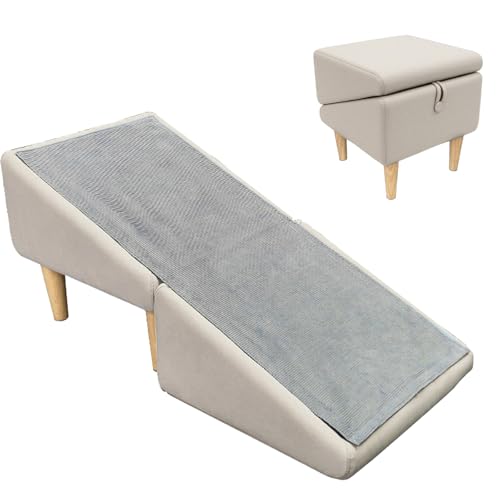 Tragbare Hundeleiter, Hundetreppe für Kleine Hunde, Hunderampe, Tragbarer Fußhocker, Katzentreppe für Haustiere mit Gelenkproblemen mit Anti-rutsch Teppich, Faltbare Hunderampe Für Sofa,(Beige) von OAKVYNE