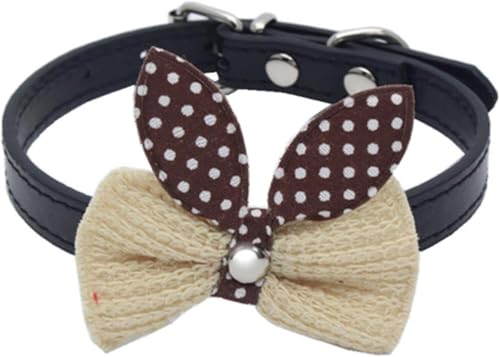 Bequemes Hundehalsband aus Leder mit Strickschleife, Federfliege-Design und sicherer Metallschnalle, süßes Geschenk for kleine mittelgroße Hunde und Katzen(Black,M) von OAOAO