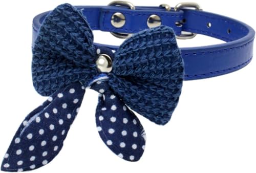 Bequemes Hundehalsband aus Leder mit Strickschleife, Federfliege-Design und sicherer Metallschnalle, süßes Geschenk for kleine mittelgroße Hunde und Katzen(Blue,S) von OAOAO