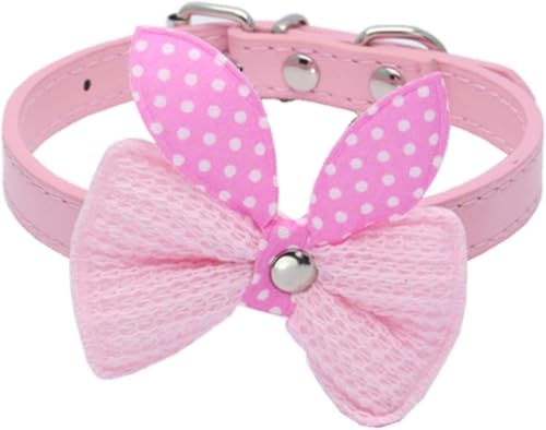 Bequemes Hundehalsband aus Leder mit Strickschleife, Federfliege-Design und sicherer Metallschnalle, süßes Geschenk for kleine mittelgroße Hunde und Katzen(Pink,XS) von OAOAO