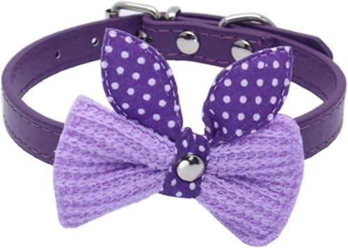 Bequemes Hundehalsband aus Leder mit Strickschleife, Federfliege-Design und sicherer Metallschnalle, süßes Geschenk for kleine mittelgroße Hunde und Katzen(Purple,XS) von OAOAO
