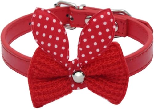 Bequemes Hundehalsband aus Leder mit Strickschleife, Federfliege-Design und sicherer Metallschnalle, süßes Geschenk for kleine mittelgroße Hunde und Katzen(Red,M) von OAOAO